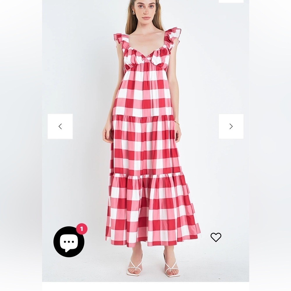 English factory NEW Gingham check plaid ruffle maxi dress new with tags size XS - Picture 1 of 7